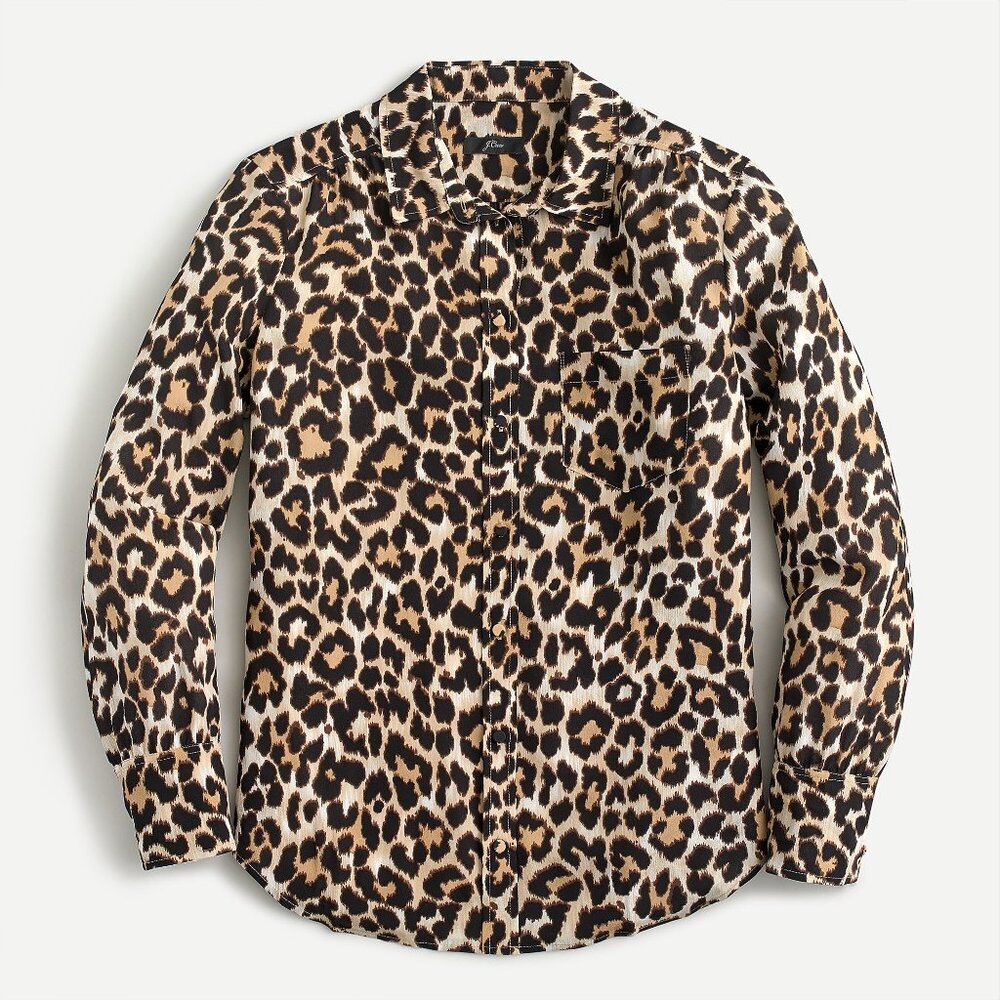 J. Crew Silk Button Up Shirt in Leopard 4